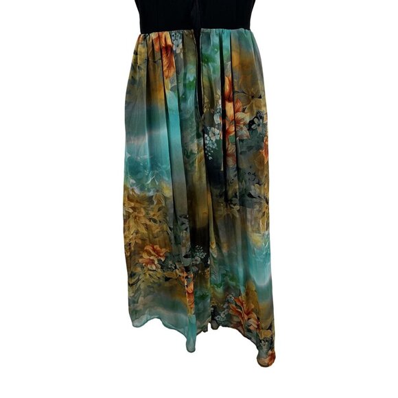 Black M Vegan Leather Cutout Floral Chiffon Maxi Sleeveless Dress Feminine Edgy - Picture 9 of 15